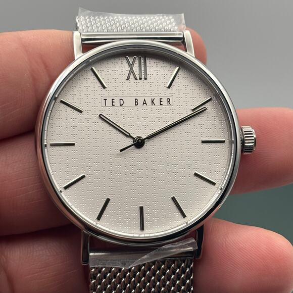 Ted Baker Phylipa BKPPGS217 Mens 43mm Silver Mesh White Dial Quartz. NIBWT - Picture 6 of 16